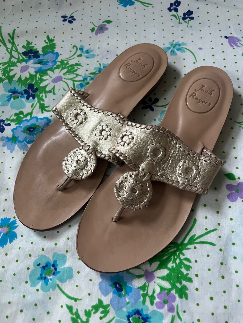Jack Rogers Mini Metallic Leather Flip Flop Sandals - 9